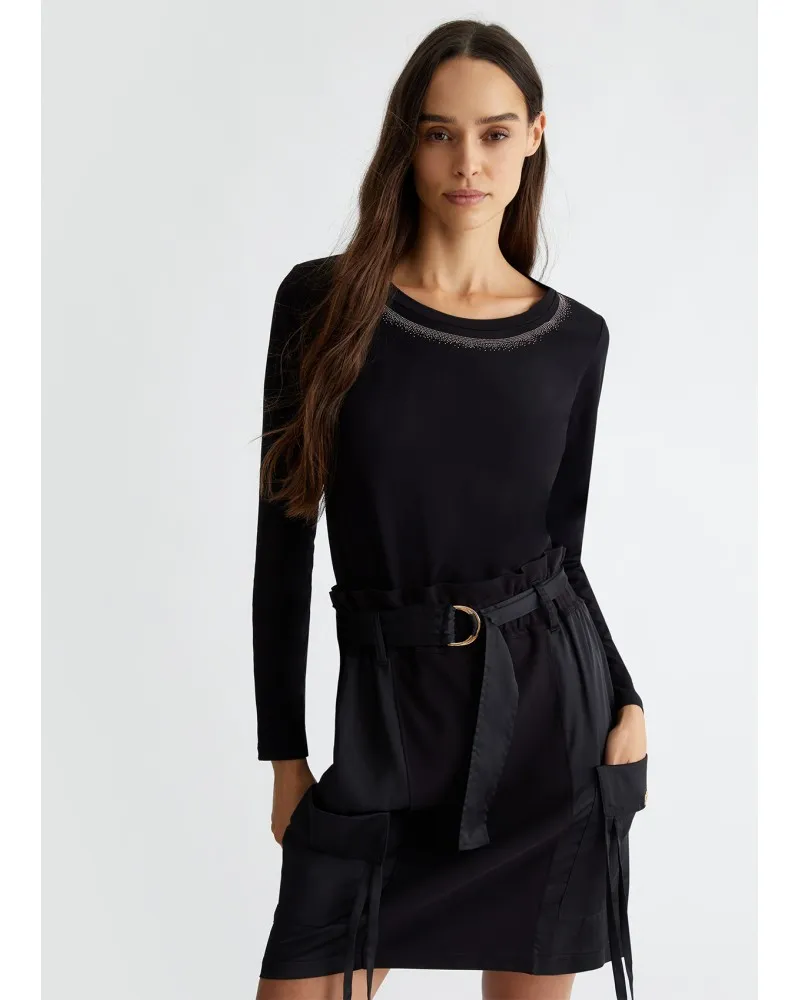 LIU JO  TF4077 JS088 R9937  NERO/CHAIN  CAMISETA CON PIEDRAS PRECIOSAS