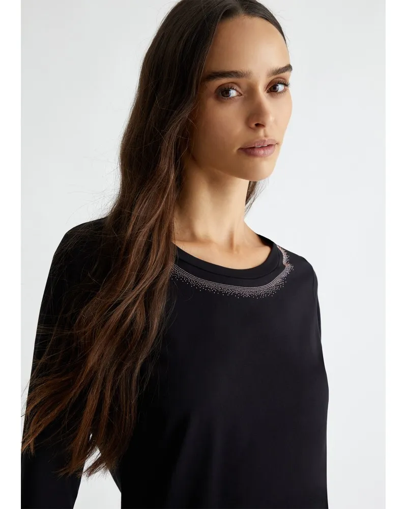 LIU JO  TF4077 JS088 R9937  NERO/CHAIN  CAMISETA CON PIEDRAS PRECIOSAS