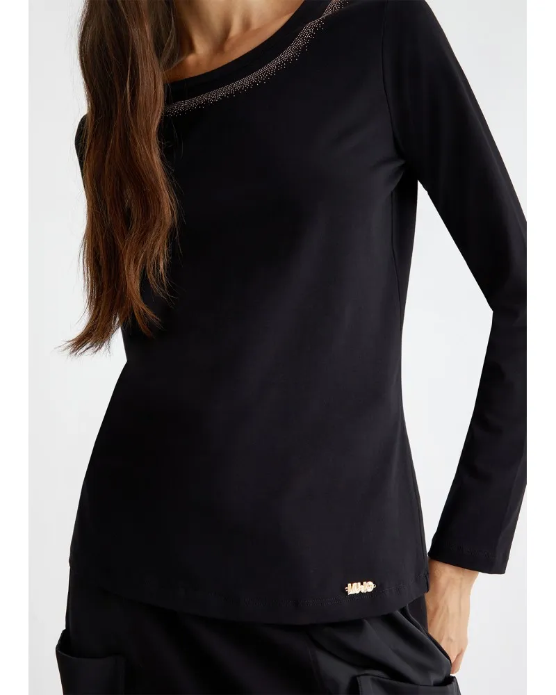 LIU JO  TF4077 JS088 R9937  NERO/CHAIN  CAMISETA CON PIEDRAS PRECIOSAS