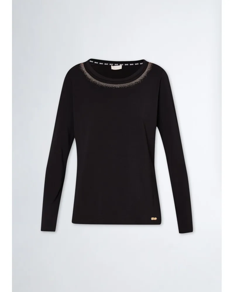 LIU JO  TF4077 JS088 R9937  NERO/CHAIN  CAMISETA CON PIEDRAS PRECIOSAS