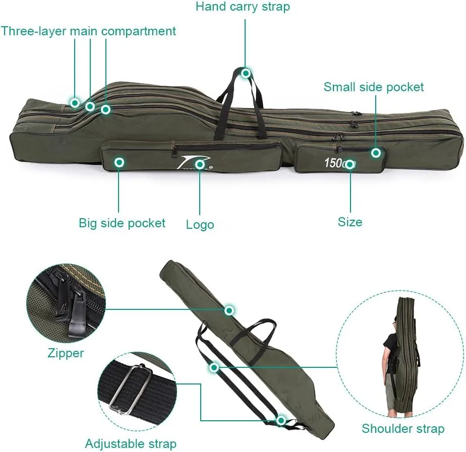 Lixada 120/130/150cm Portable Plegable Barra de Pesca Carrier Lienzo de Pesca Herramientas de Bolsa de Almacenamiento Caso