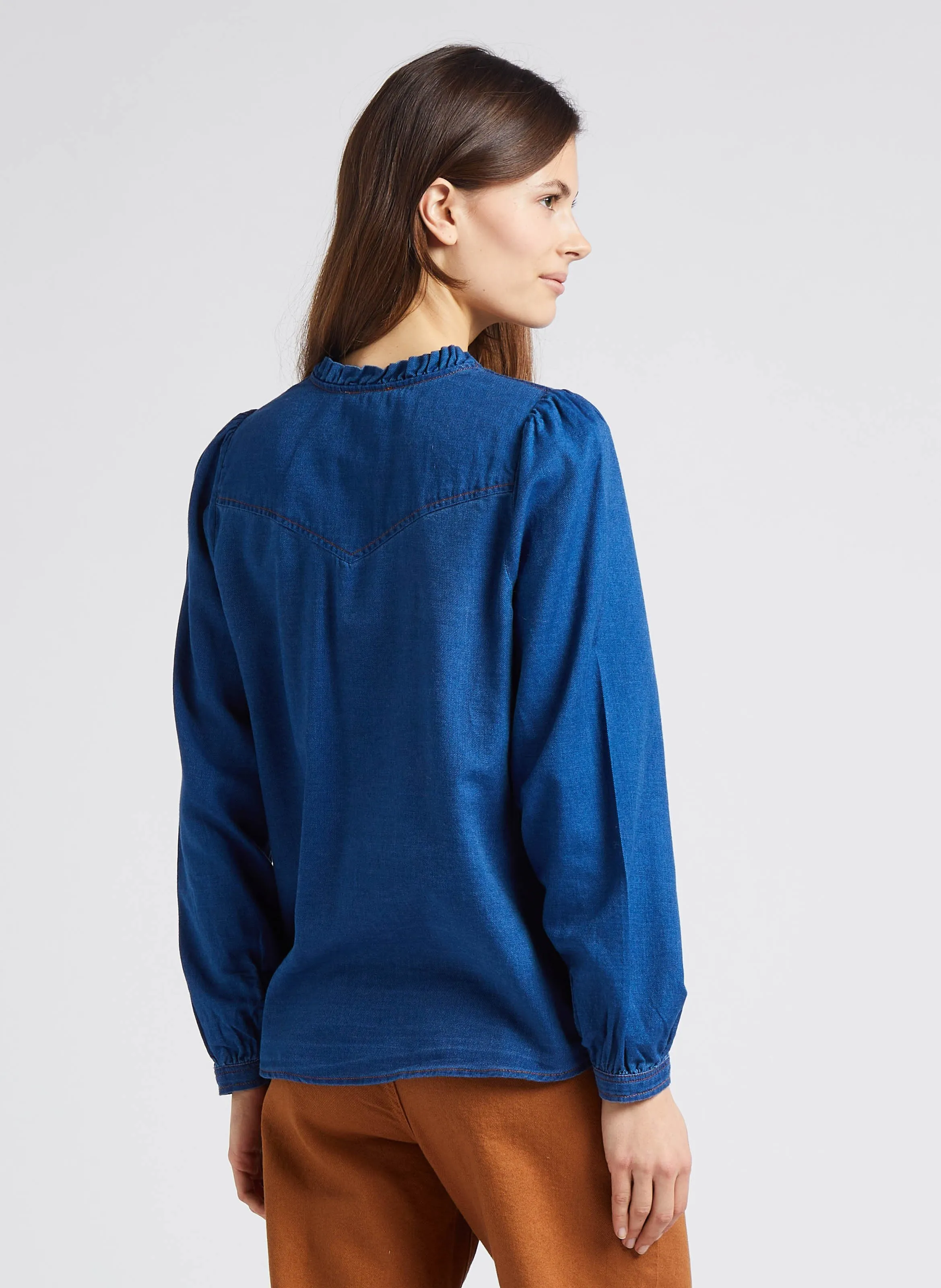 MAISON 123 CLEO  CAMISA RECTA DE ALGODóN CON CUELLO REDONDO EN AZUL
