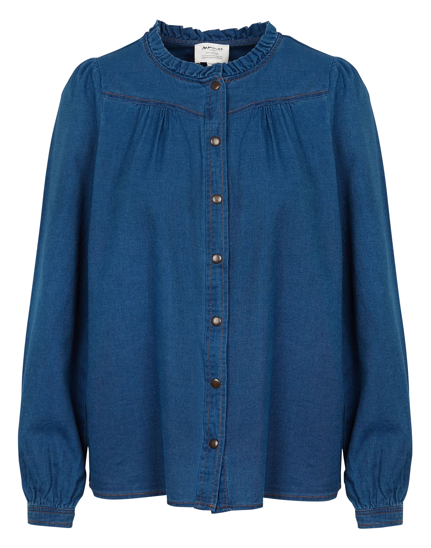 MAISON 123 CLEO  CAMISA RECTA DE ALGODóN CON CUELLO REDONDO EN AZUL