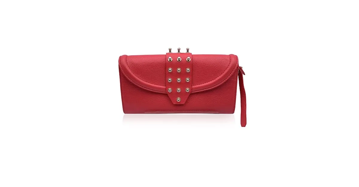 Mcq Alexander ueen Cartera continental con tachuelas de cuero rojo Roja 