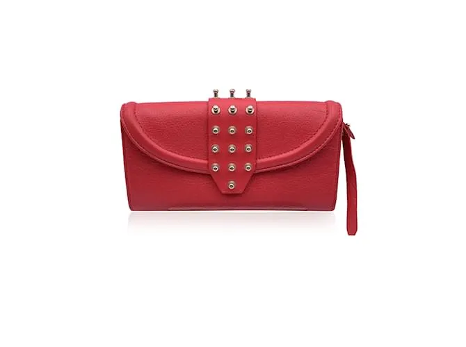 Mcq Alexander ueen Cartera continental con tachuelas de cuero rojo Roja 