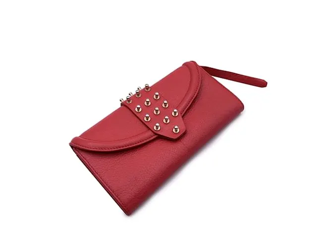 Mcq Alexander ueen Cartera continental con tachuelas de cuero rojo Roja 