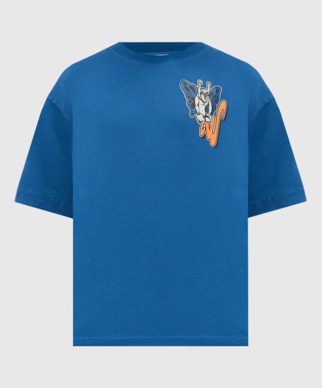 OFFWHITE BLUE TSHIRT WITH A LOOSE CUT AND A PRINT