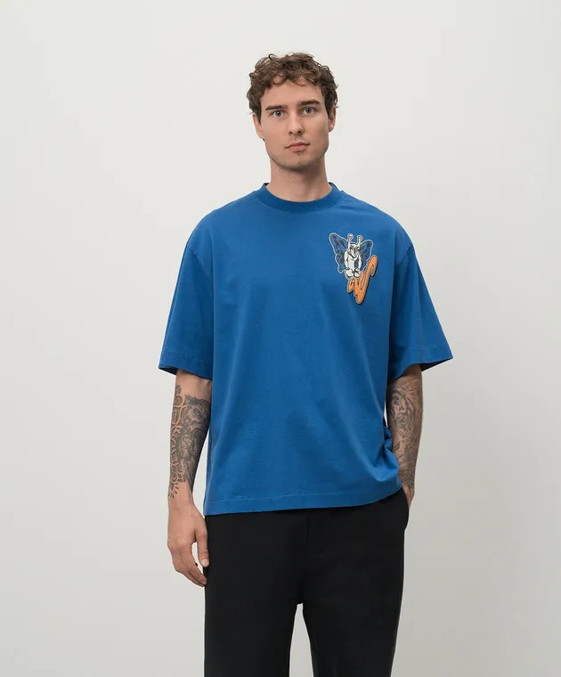 OFFWHITE BLUE TSHIRT WITH A LOOSE CUT AND A PRINT
