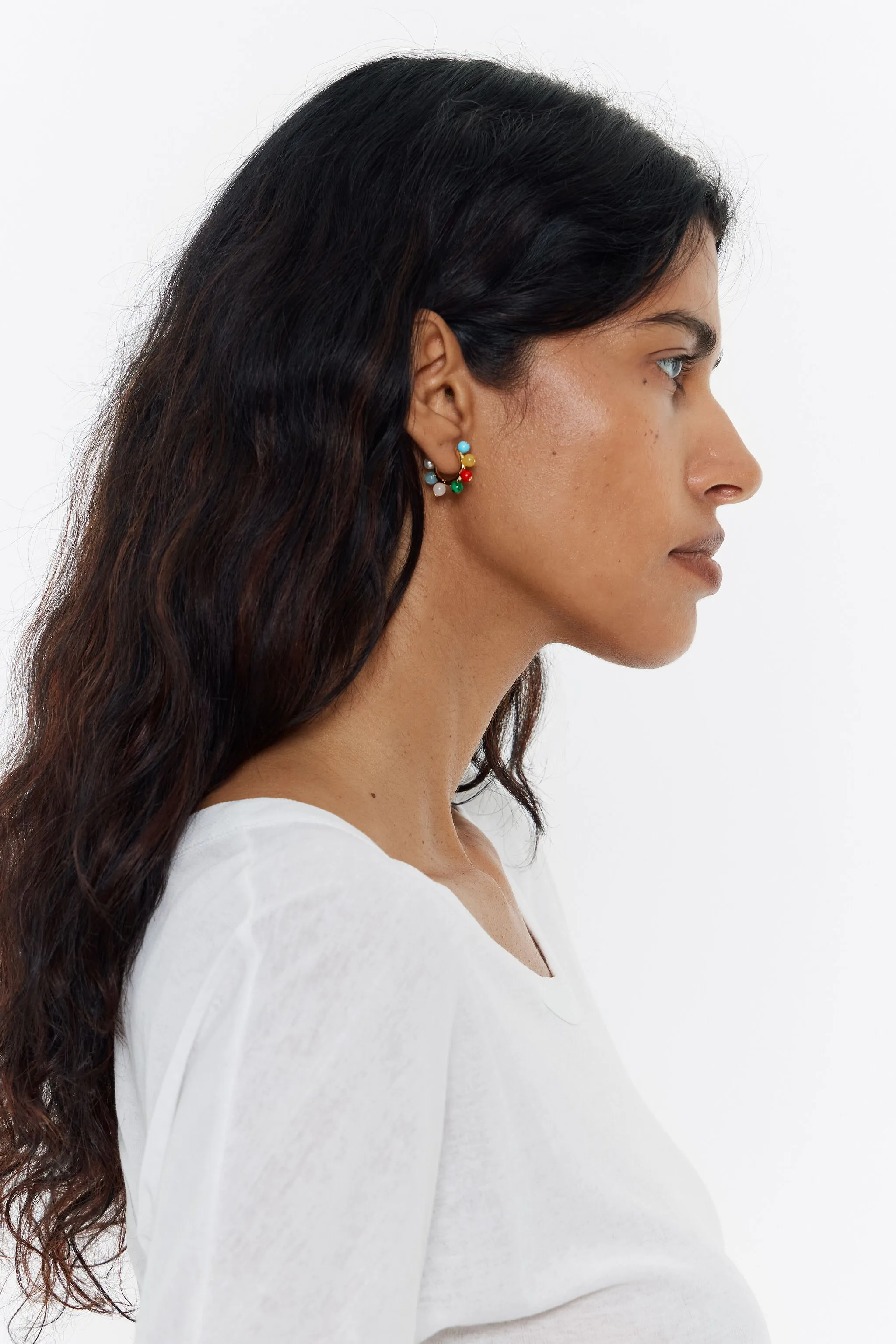 Pendientes aro dorado piedras multicolores