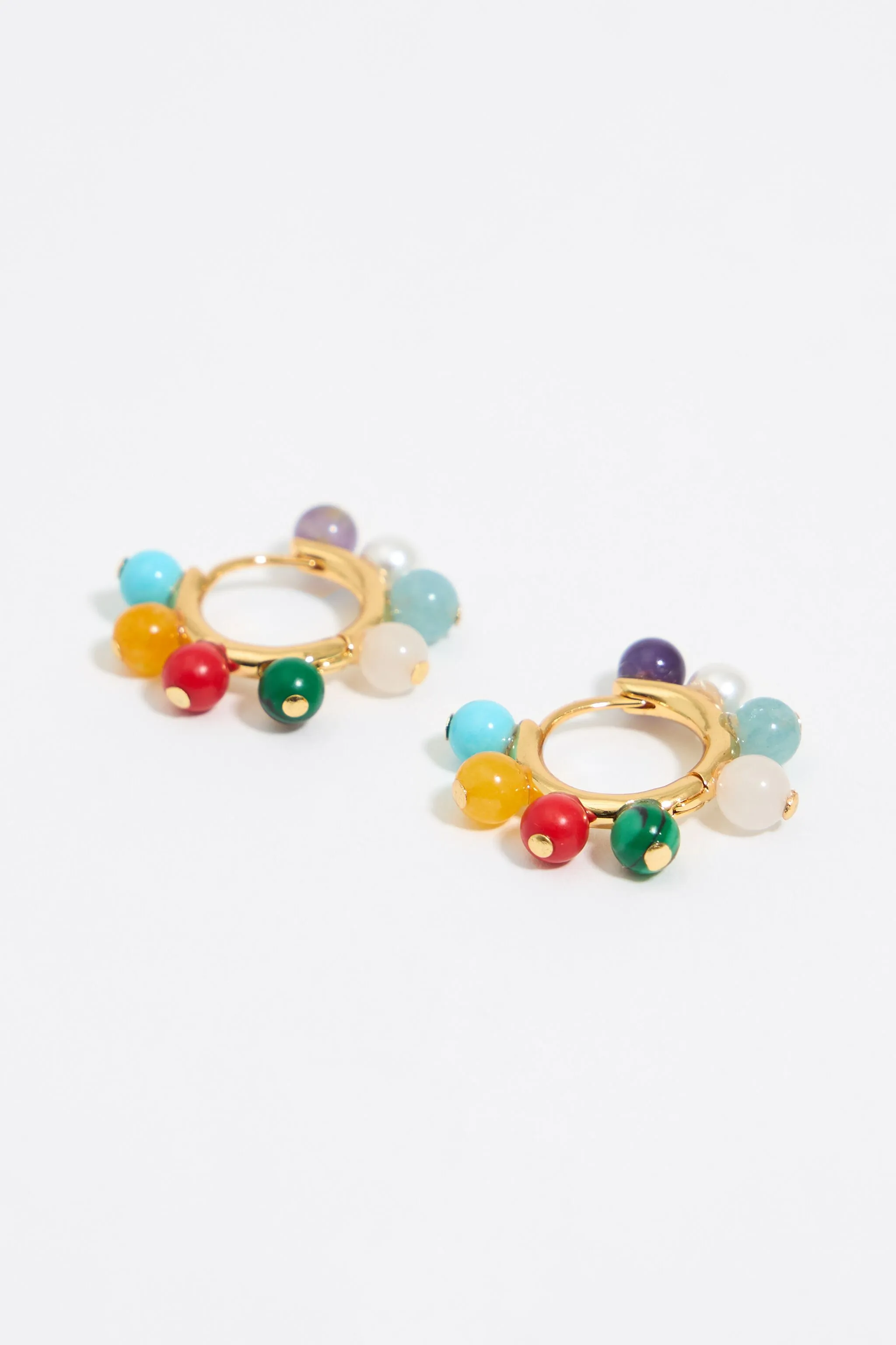 Pendientes aro dorado piedras multicolores