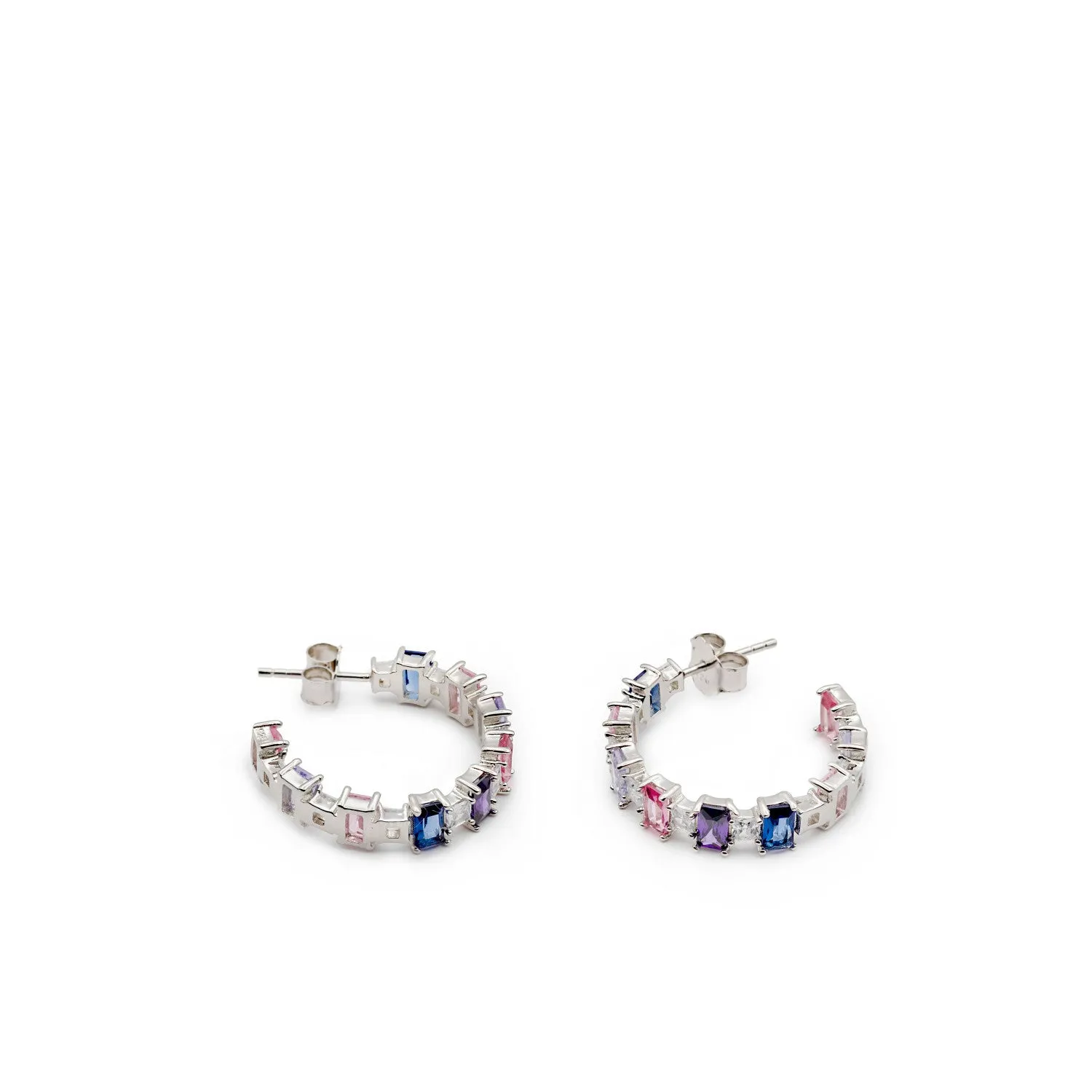 Pendientes aros con piedras de colores azules y morados