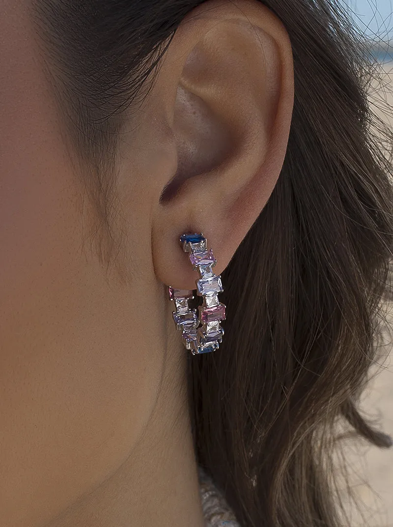 Pendientes aros con piedras de colores azules y morados