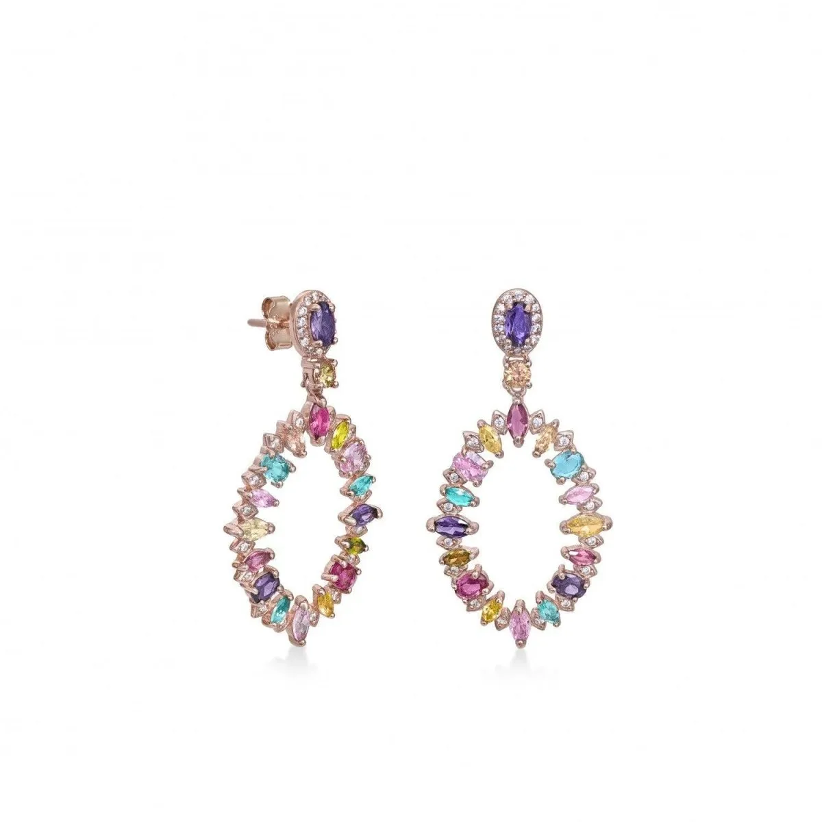 Pendientes aros con piedras de colores diseo oval