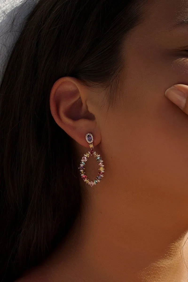 Pendientes aros con piedras de colores diseo oval