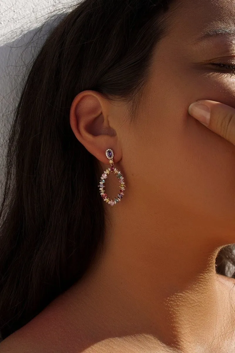Pendientes aros con piedras de colores diseo oval
