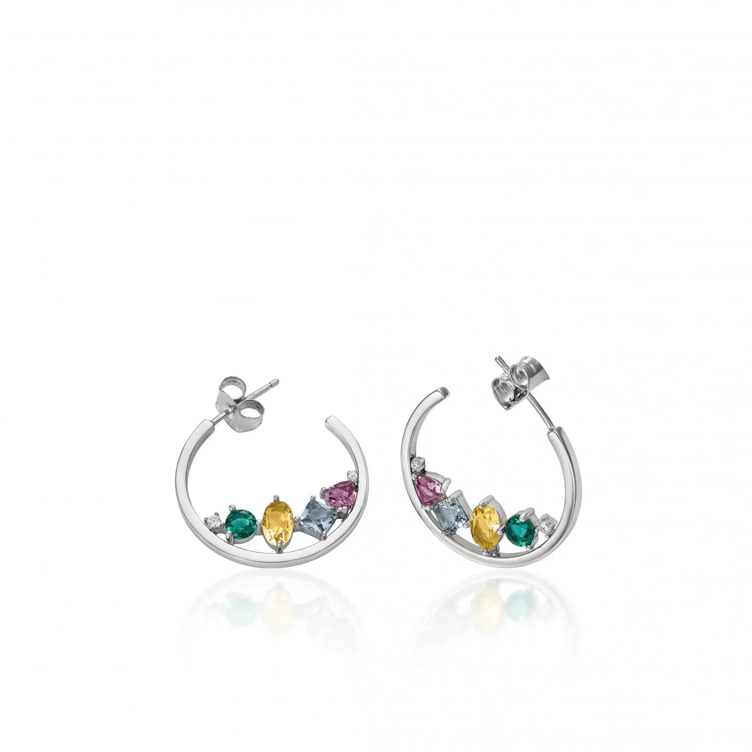 Pendientes aros con piedras mosaico multicolor y circonitas