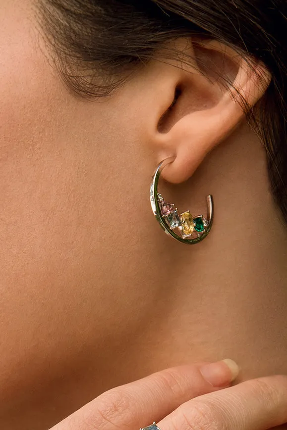 Pendientes aros con piedras mosaico multicolor y circonitas