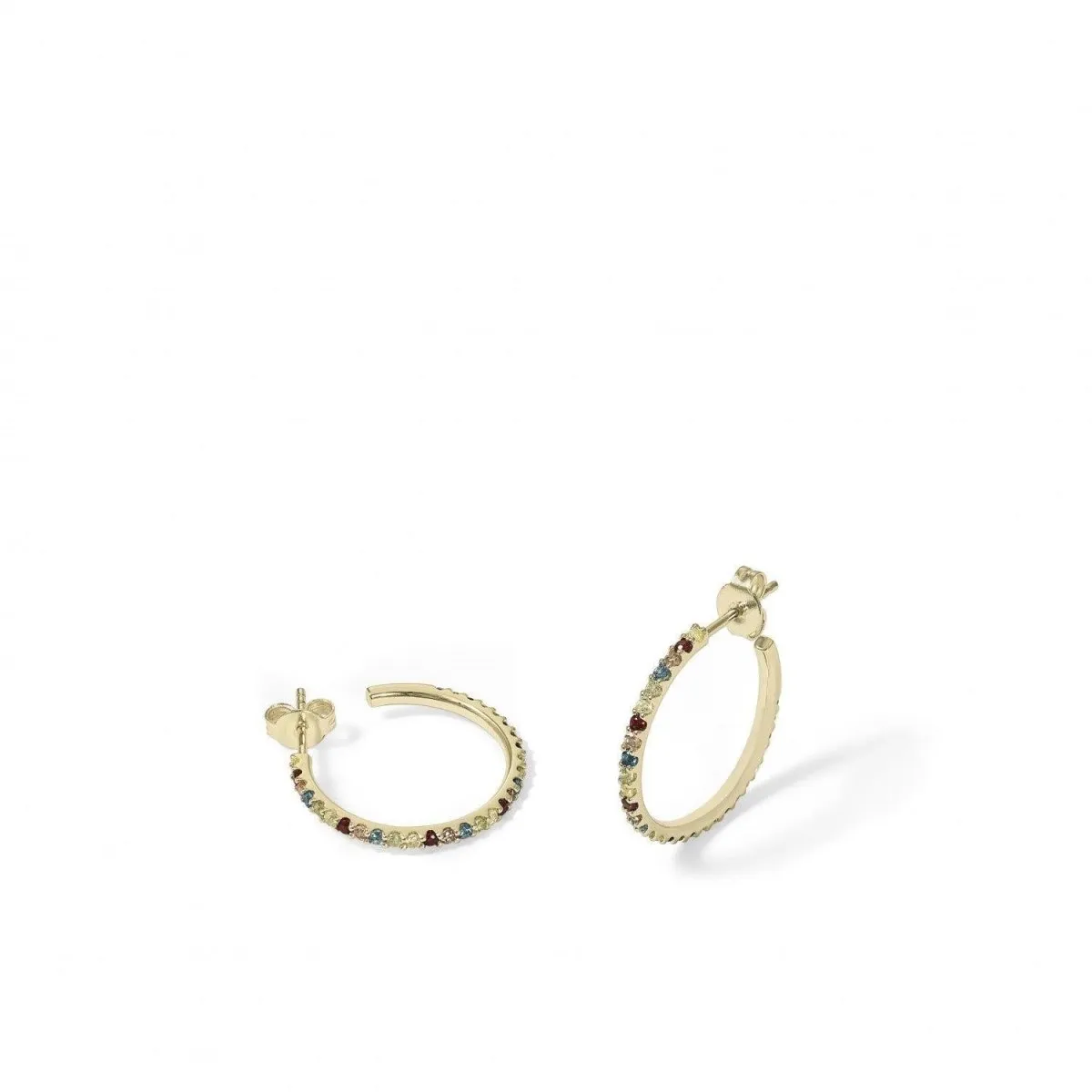 Pendientes aros con piedras multicolores baados en oro tamao mediano