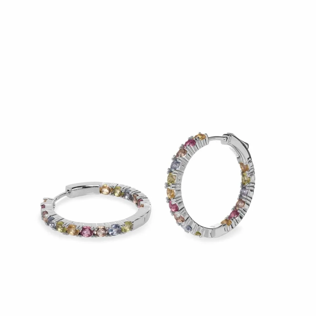 Pendientes aros con piedras multicolores dispuestas linealmente