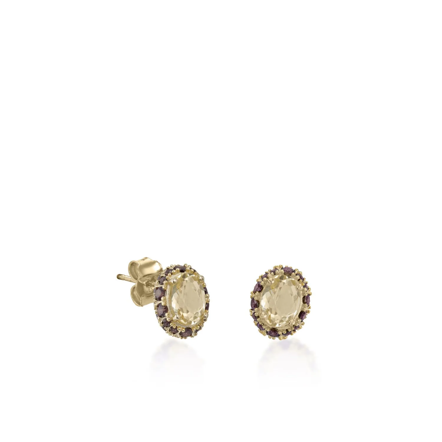 Pendientes botón con piedras de colores en tonos amarillos i granates