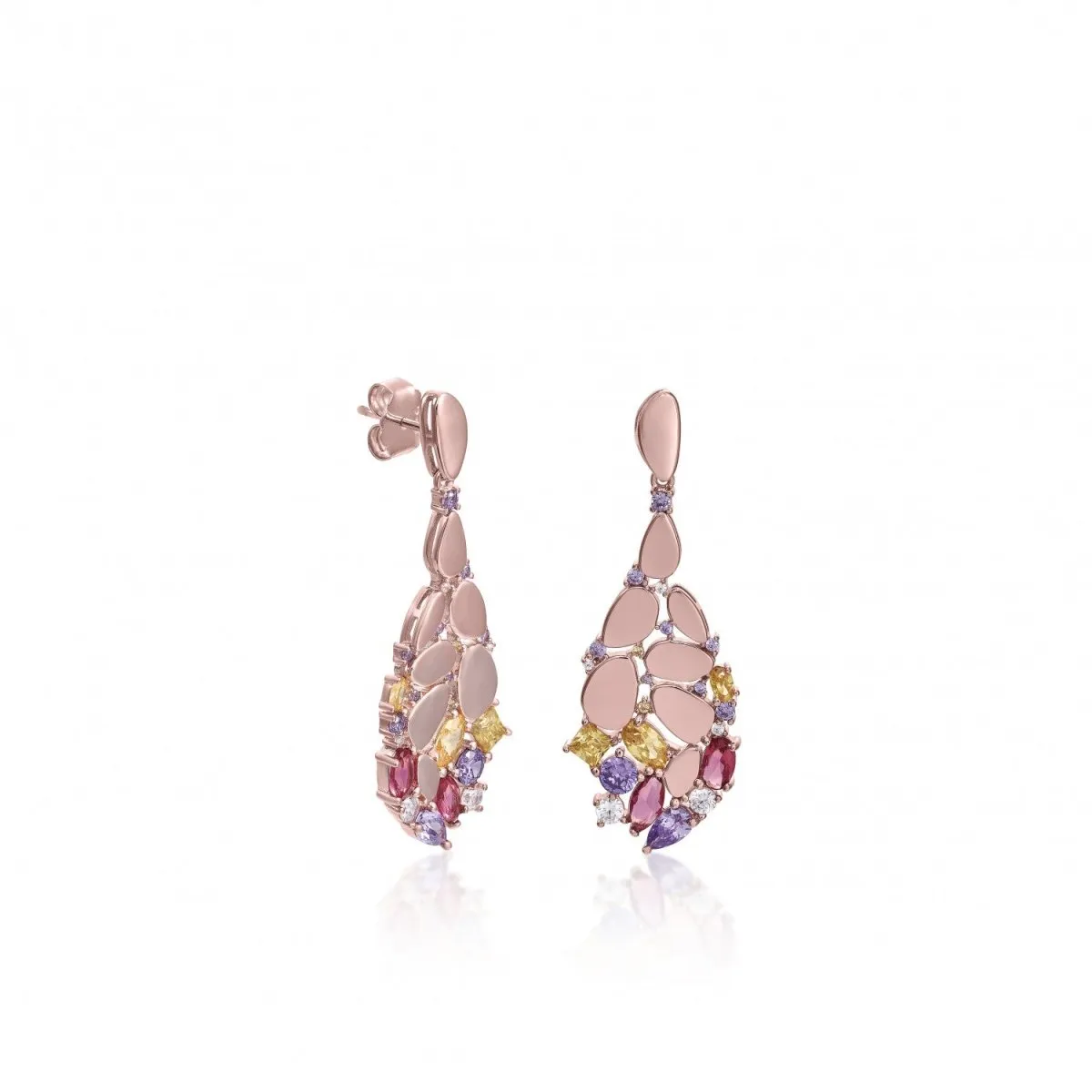 Pendientes de piedras de colores combinados con plata rosé