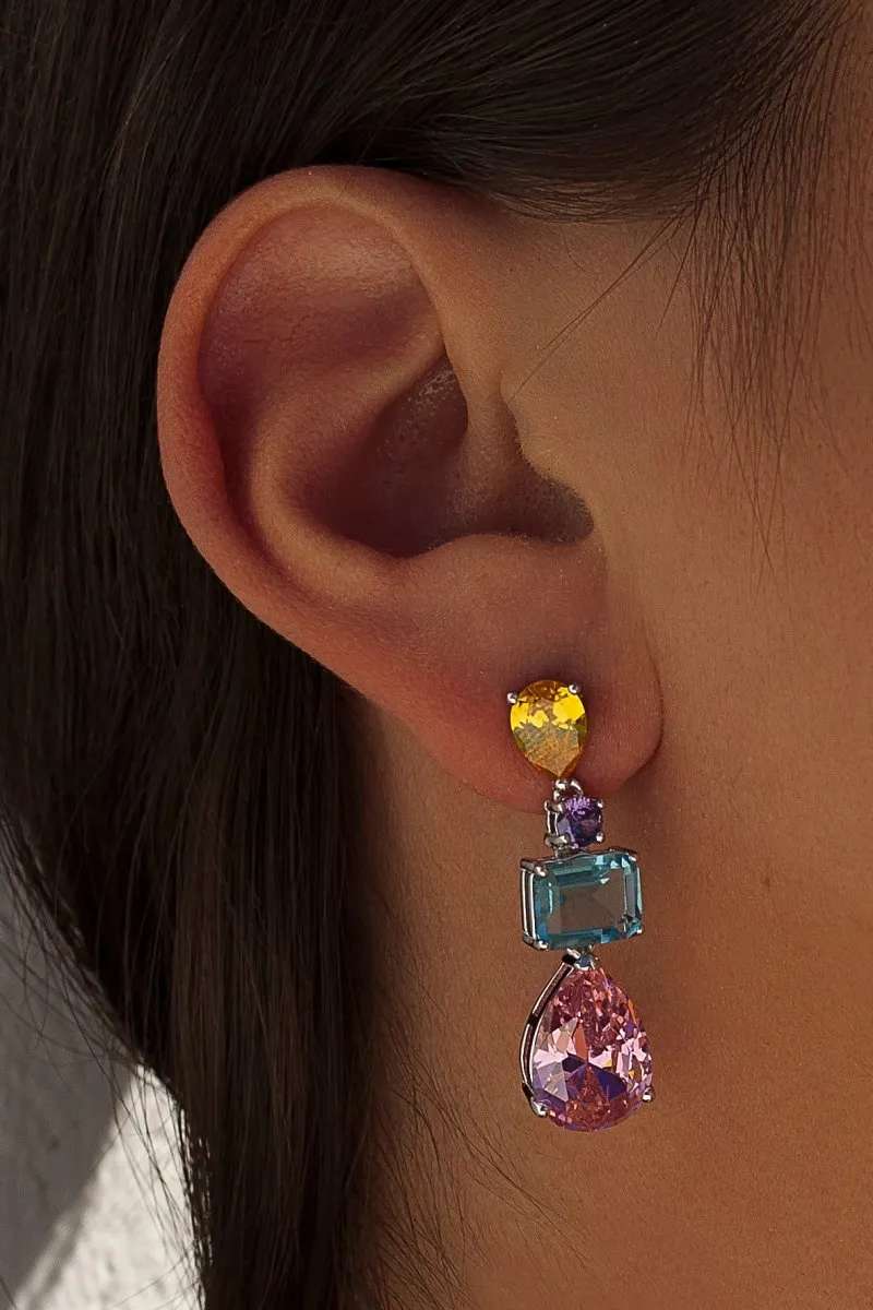 Pendientes de piedras de colores diseo colgante con gemas
