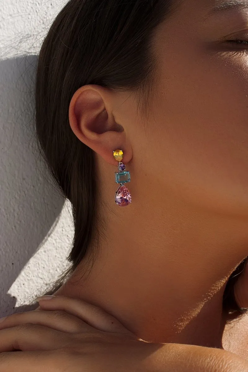 Pendientes de piedras de colores diseo colgante con gemas