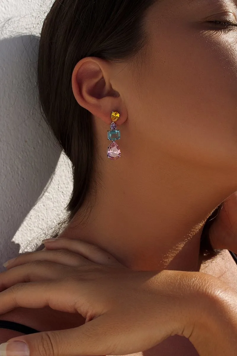 Pendientes de piedras de colores diseo colgante con gemas