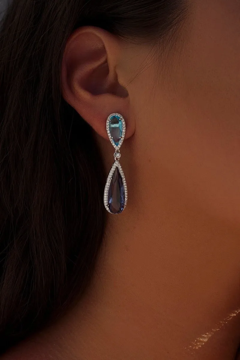 Pendientes de piedras de colores diseo lágrima con circonitas