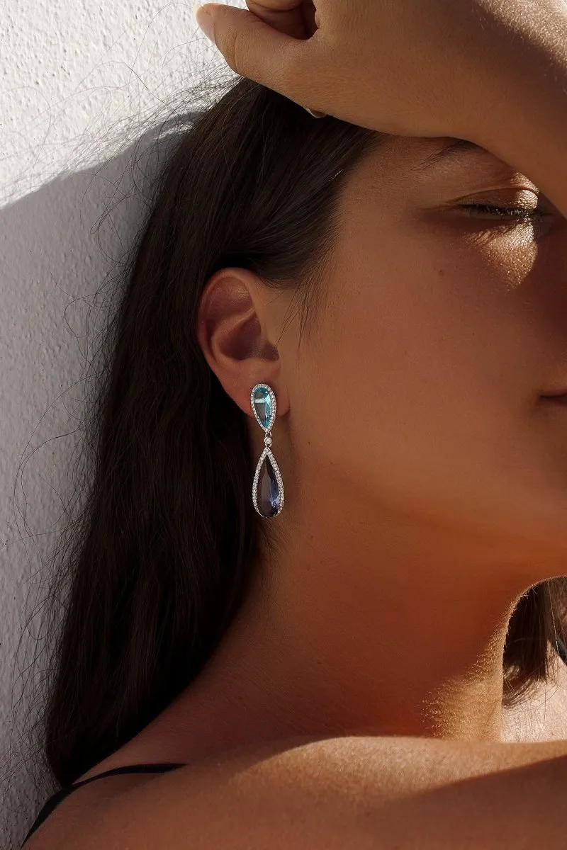 Pendientes de piedras de colores diseo lágrima con circonitas