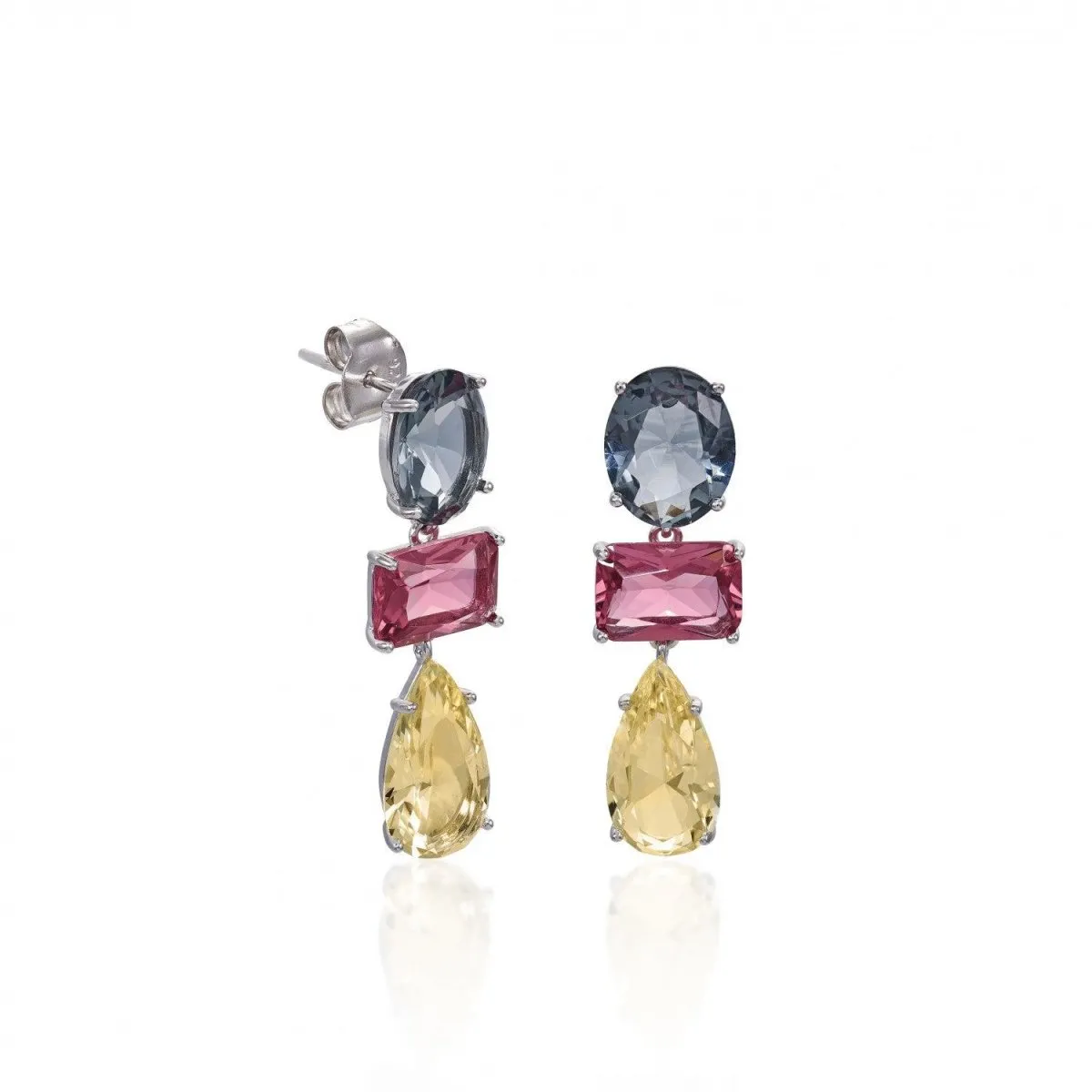 Pendientes de piedras de colores en talla redonda  esmeralda y pera