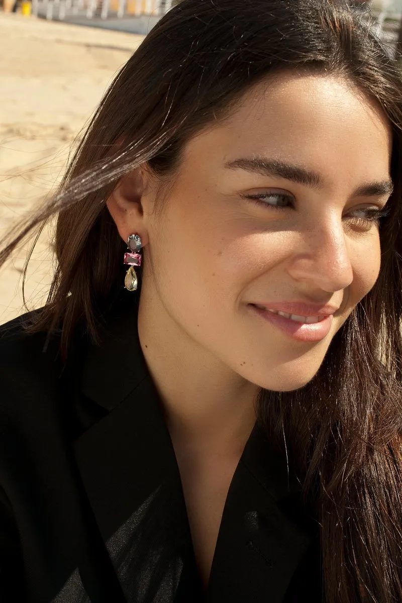 Pendientes de piedras de colores en talla redonda  esmeralda y pera