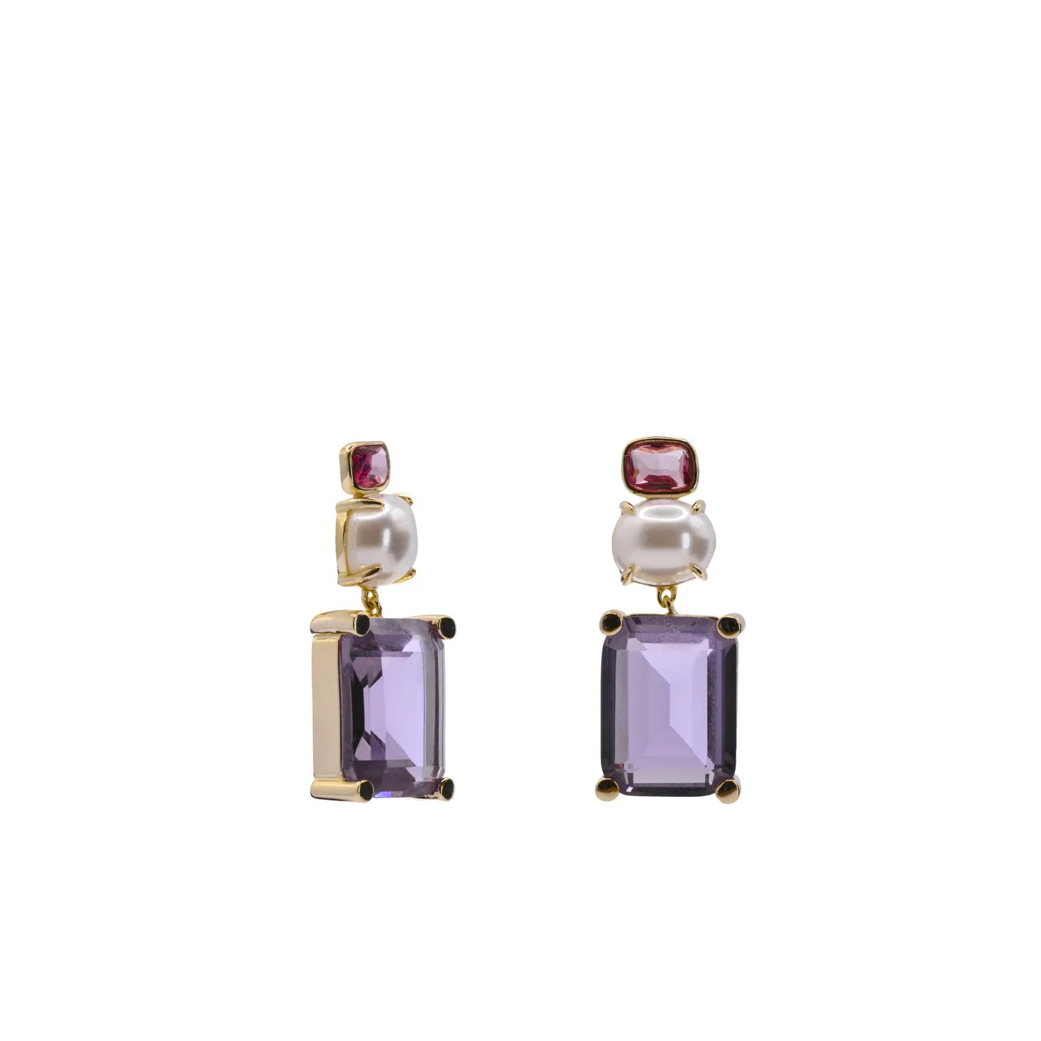 Pendientes de piedras de colores en tonos morados