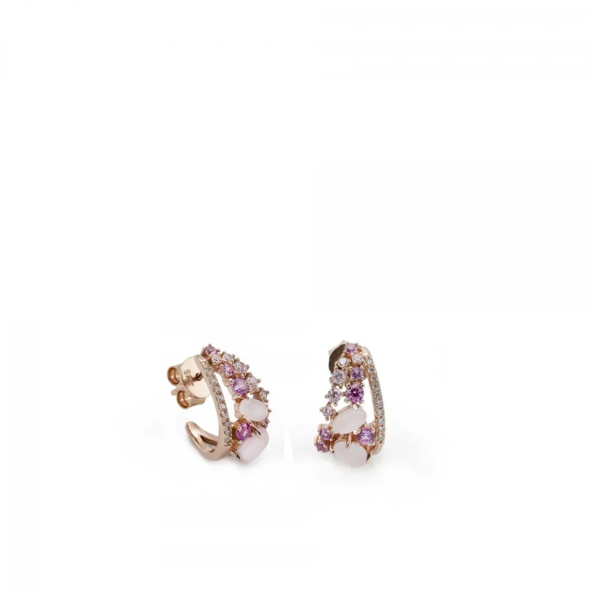 Pendientes de piedras de colores en tonos rosados y circonitas