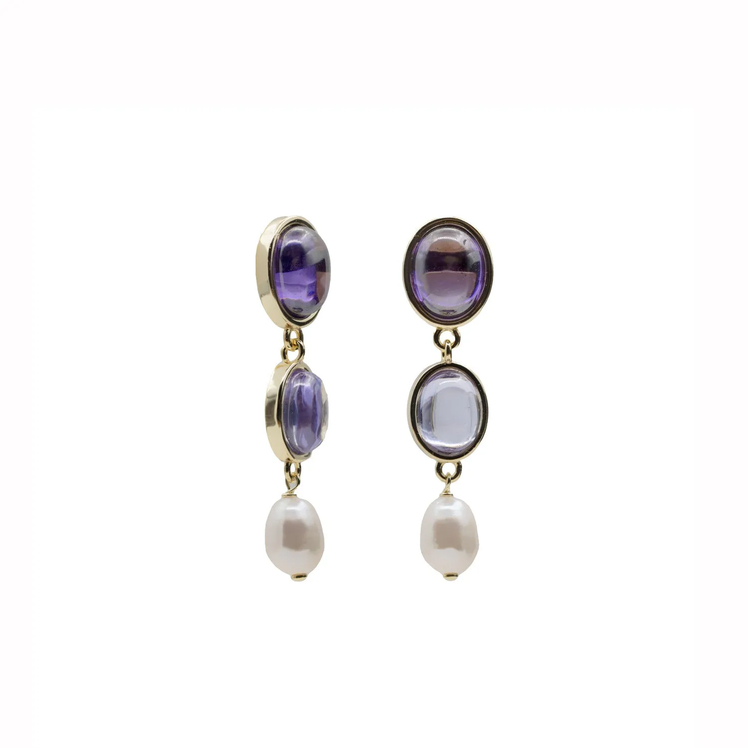 Pendientes de piedras de colores tono amatista y perla