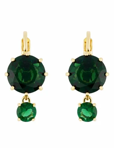 Pendientes dormilonas dos piedras redondas La Diamantine verde esmeralda
