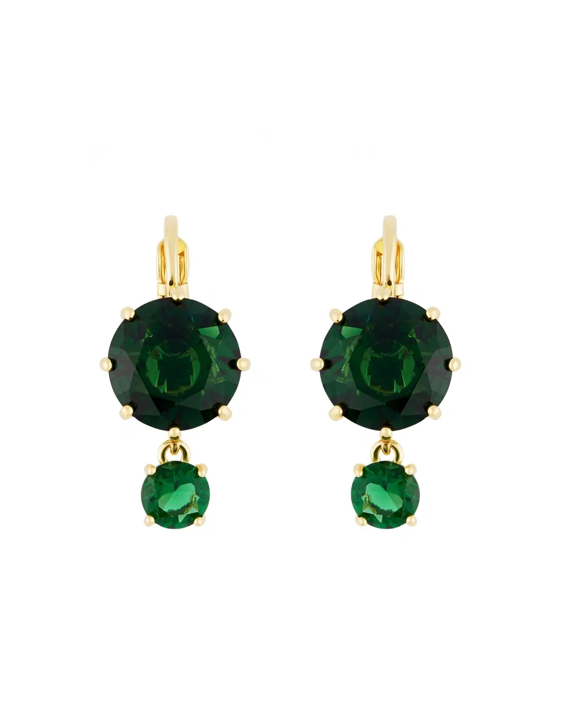 Pendientes dormilonas dos piedras redondas La Diamantine verde esmeralda