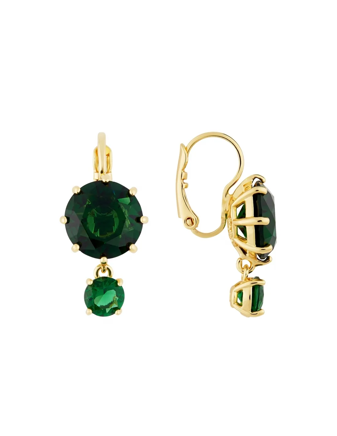 Pendientes dormilonas dos piedras redondas La Diamantine verde esmeralda