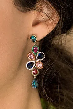 Pendientes largos de piedras de colores diseo floral