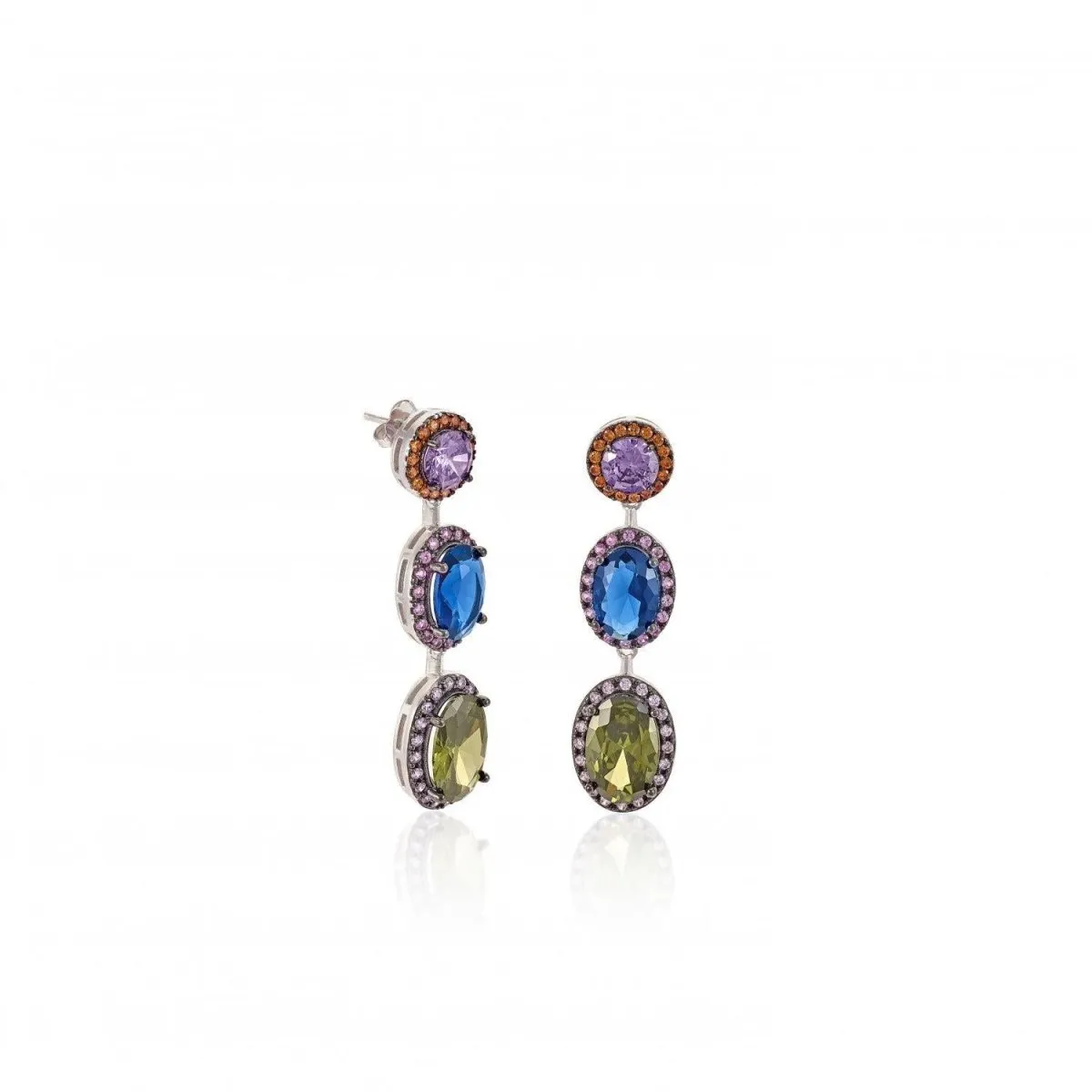 Pendientes largos de piedras de colores triple diseo