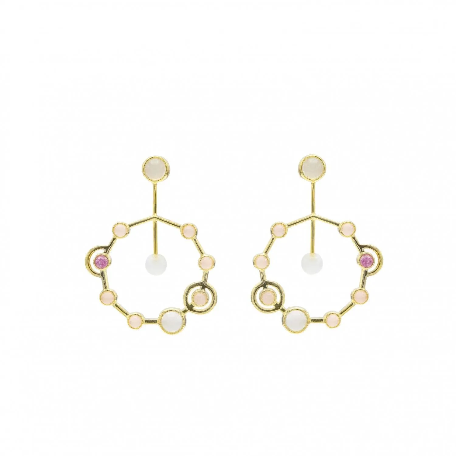 Pendientes originales de plata diseo átomos con piedras de colores