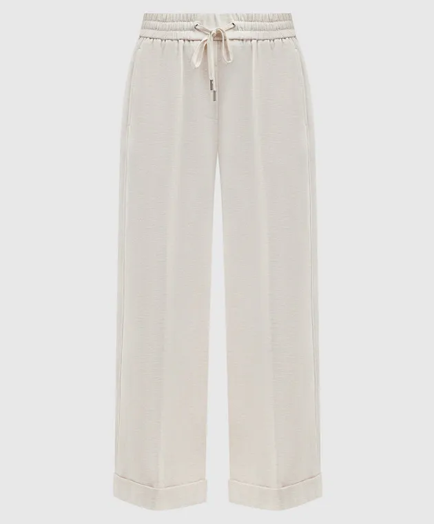 Peserico Beige sweatpants with monil chain