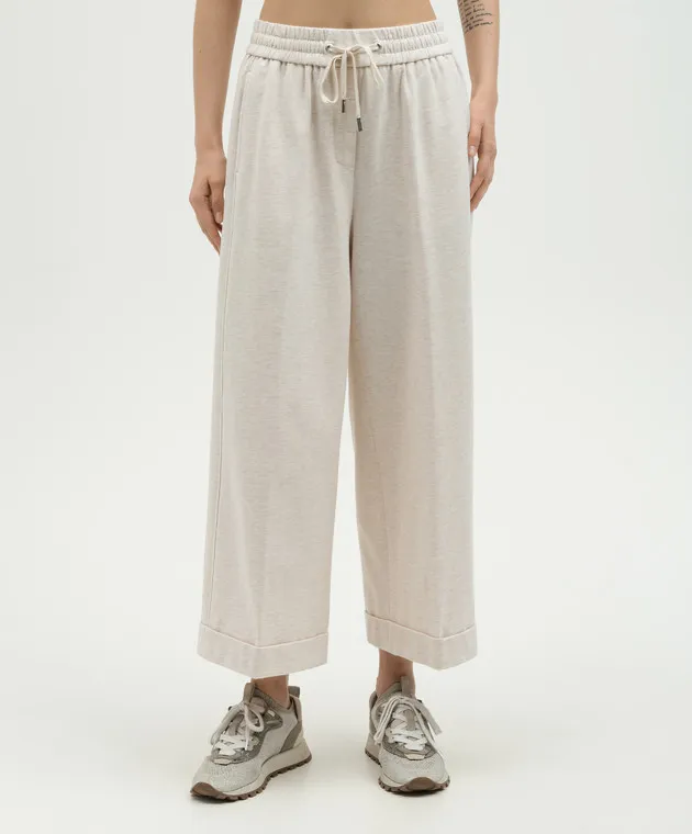 Peserico Beige sweatpants with monil chain