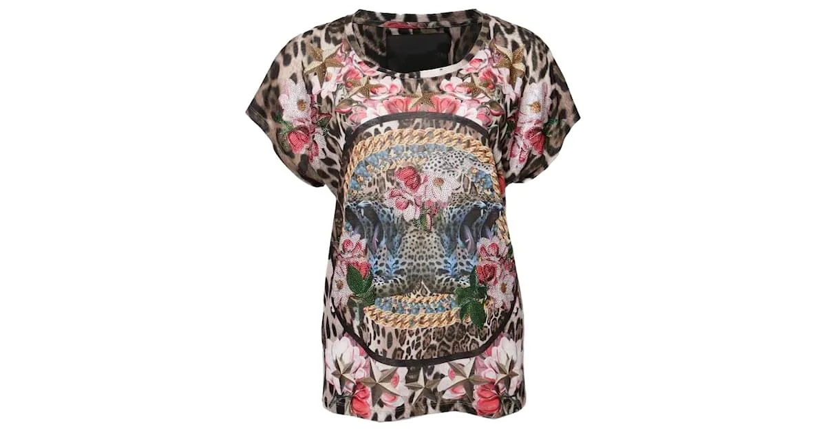 Philipp Plein, Camiseta estampado leopardo con piedras. Multicolor 