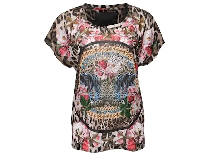 Philipp Plein, Camiseta estampado leopardo con piedras. Multicolor 