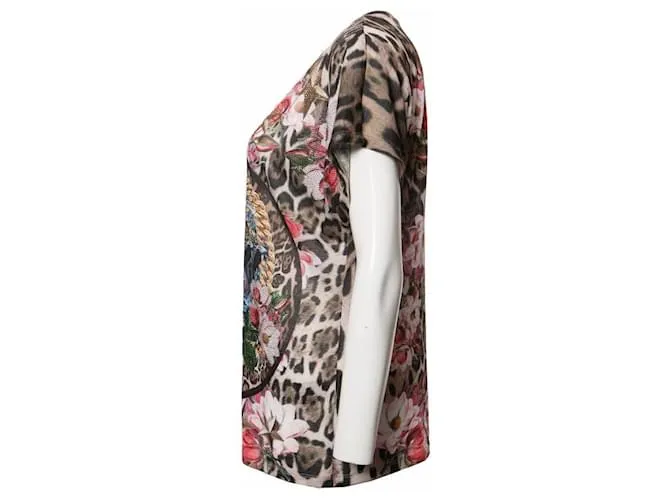 Philipp Plein, Camiseta estampado leopardo con piedras. Multicolor 