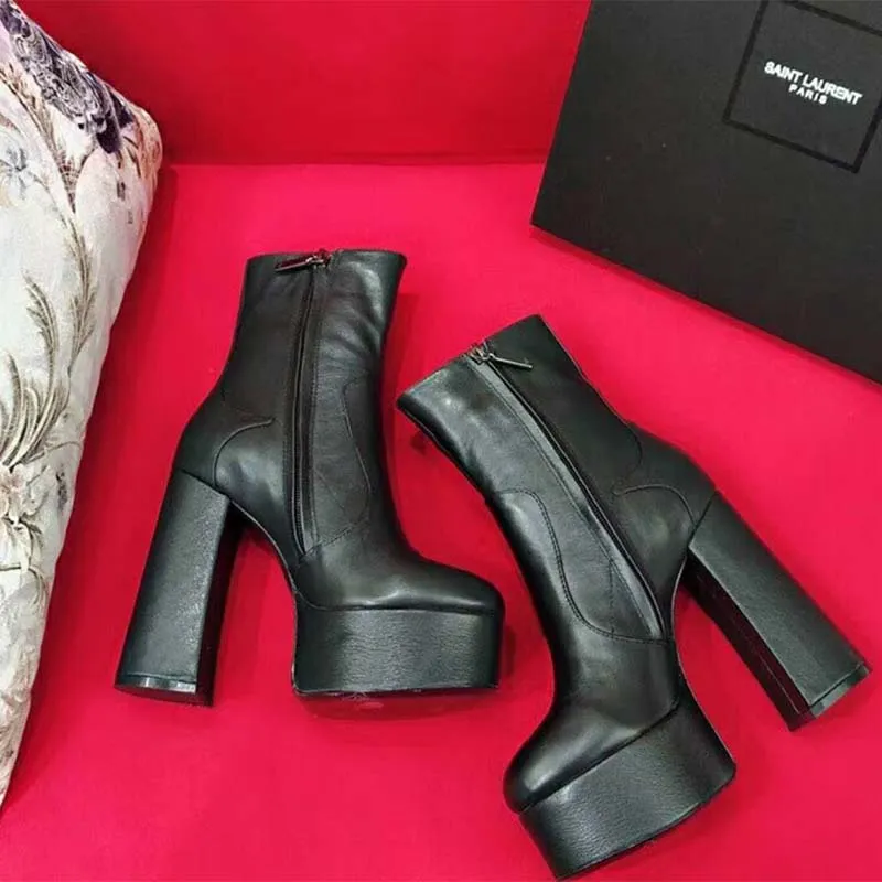 SAINT LAURENT YSL ZAPATOS MUJER BOTíN PLATAFORMA BILLY EN PIEL TACóN 13CMNEGRO