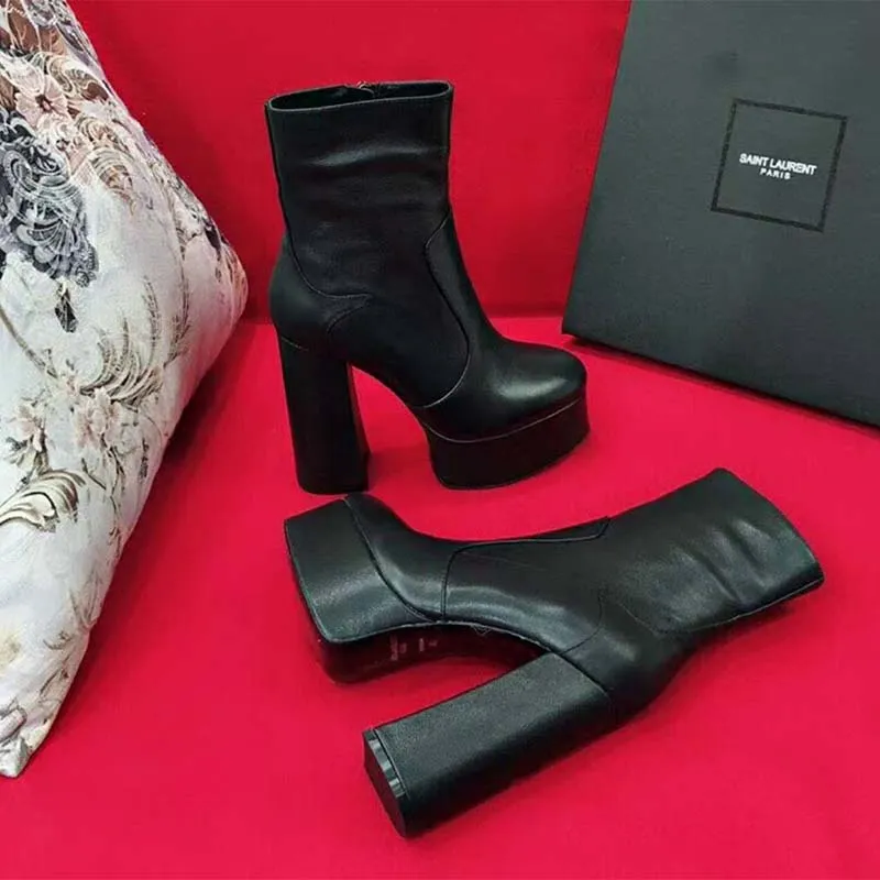 SAINT LAURENT YSL ZAPATOS MUJER BOTíN PLATAFORMA BILLY EN PIEL TACóN 13CMNEGRO