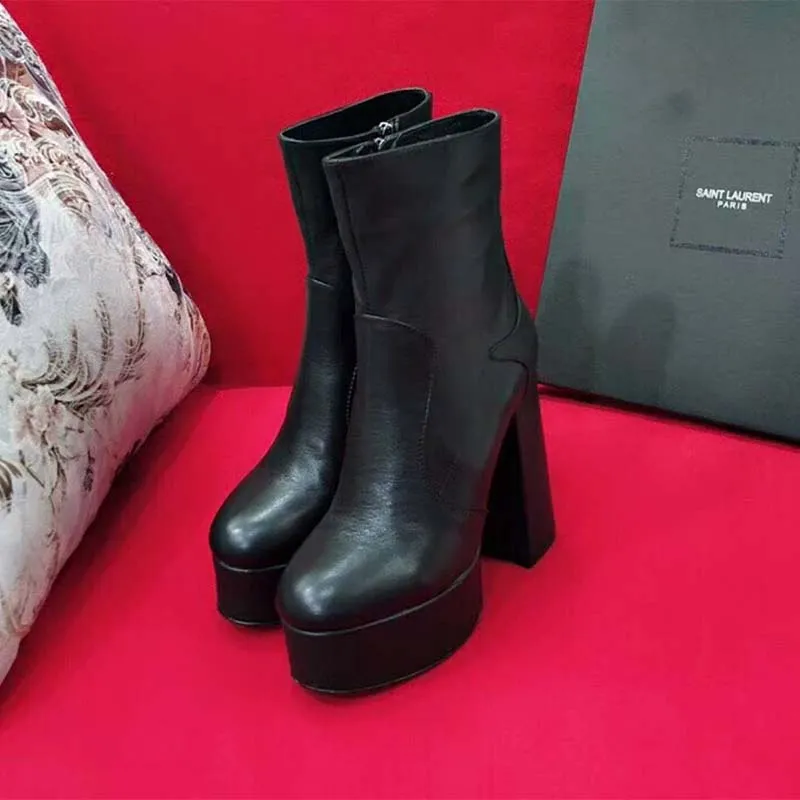 SAINT LAURENT YSL ZAPATOS MUJER BOTíN PLATAFORMA BILLY EN PIEL TACóN 13CMNEGRO
