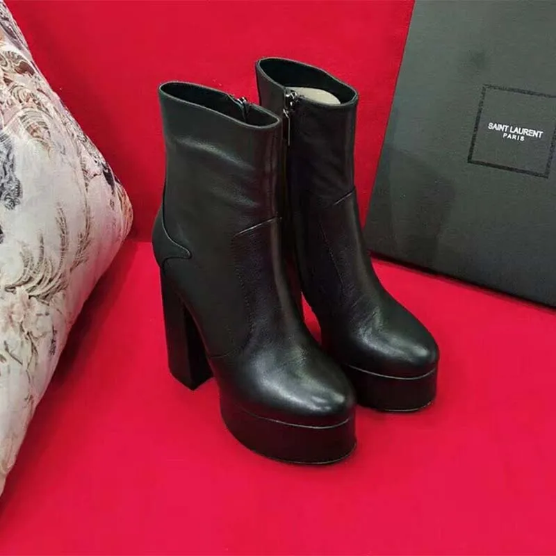 SAINT LAURENT YSL ZAPATOS MUJER BOTíN PLATAFORMA BILLY EN PIEL TACóN 13CMNEGRO